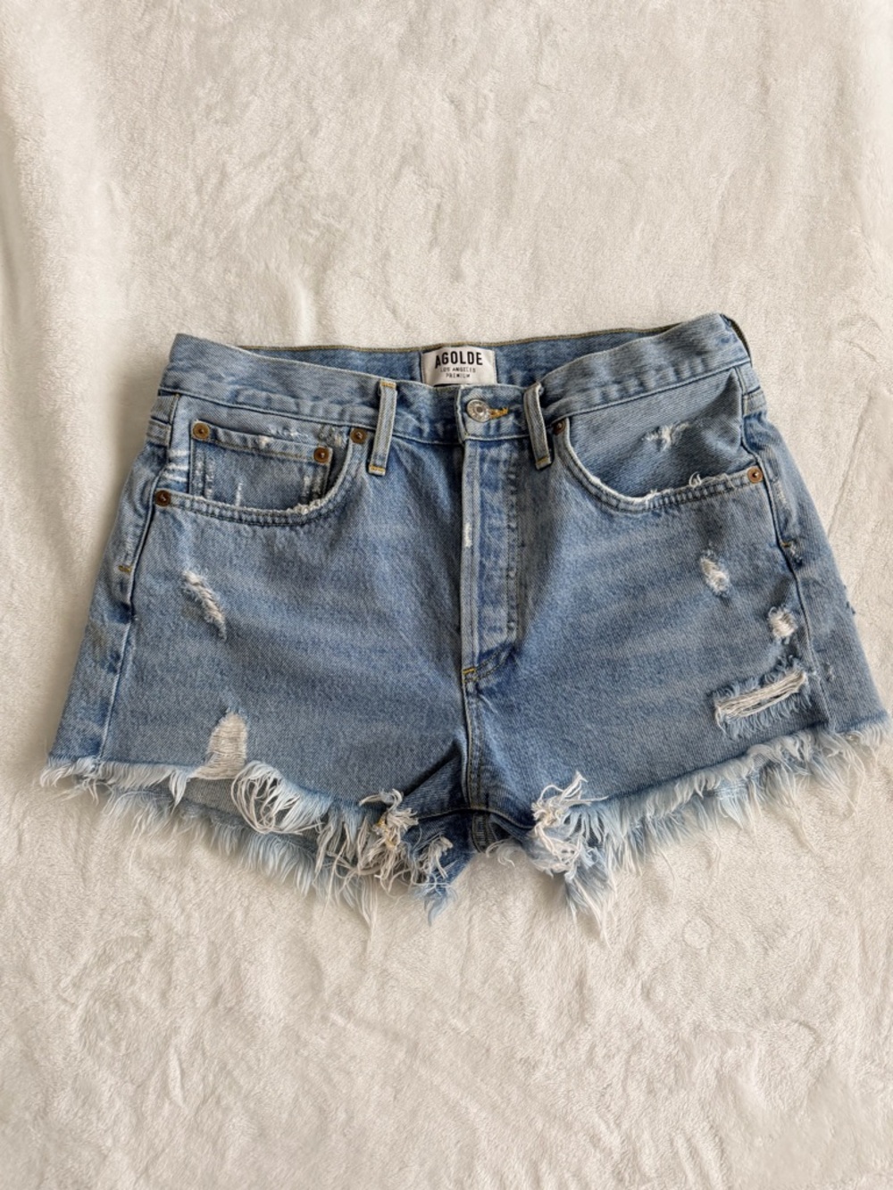 AGOLDE Parker 100% Cotton Light Blue Distressed Denim Shorts Size 26